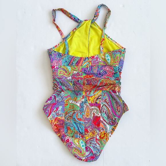 Bleu Rod Beattie One Piece Swimsuit SIZE 8 Bohemian Paisley High Neck Keyhole - Picture 3 of 5